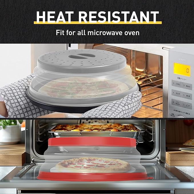 CasaCulina 2 Pack Collapsible Microwave Splatter Cover, Vented Microwave Lid with Hook Hole, Splatter Guard for Plate Dish Bowl, Vegetable Fruit Colander Multi-function Kitchen Gadget(Grey & Red) - Image 5