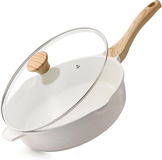 SENSARTE Nonstick Frying Pan Skillet with Lid 3.5/4.5/5QT, Ceramic Saute Pan,Deep Fring Pan Non-toxic Cooking Pot, Stay-cool Handle, Induction Compatible, PFAS Free by SENSARTE