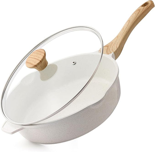 SENSARTE Nonstick Frying Pan Skillet with Lid 3.5/4.5/5QT, Ceramic Saute Pan,Deep Fring Pan Non-toxic Cooking Pot, Stay-cool Handle, Induction Compatible, PFAS Free by SENSARTE