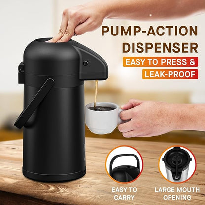 Airpot Coffee Carafe for Keeping Hot - 64 OZ/ 2.0L Coffee Dispenser with Pump - Insulated Stainless Steel thermal carafe for Hot Drinks Water Tea Chocolate - Hot Beverage Dispenser for Parties - Image 3