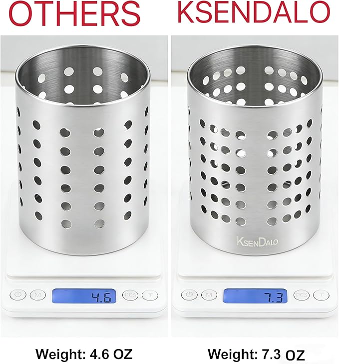 KSENDALO Small Stainless Steel Utensil Holder, SUS304 Silverware Utensil Drying Rack, Utility Sturdy Home Kitchen Daily Use Utensil Drainer for Countertop, Silver (5.32inch Tall) - Image 5