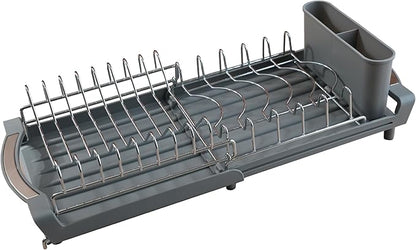 Dish Drying Rack Compact Expandable - A Space-Saving, Stainless Steel, Rust-Resistant Dish Drainer for Kitchen and Apartment Countertops/Sink Cabinets, Extendable from 11.42 to 19.9 inches (Gray) by PINCHENG