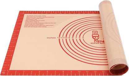 Non-slip Silicone Pastry Mat Extra Large with Measurements 16''By 26'' for Silicone Baking Mat, Counter Mat, Dough Rolling,Oven Liner,Fondant/Pie Crust By Folksy Super Kitchen Red by FolksySuperKitchen