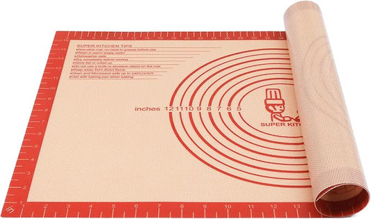 Non-slip Silicone Pastry Mat Extra Large with Measurements 16''By 26'' for Silicone Baking Mat, Counter Mat, Dough Rolling,Oven Liner,Fondant/Pie Crust By Folksy Super Kitchen Red by FolksySuperKitchen