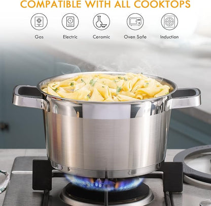 MARSKITOP 3 Quart Stock Pot with Lid, 18/8 Stainless Steel Pasta Pots with Strainer Lid, Small Soup Pot with Stay-Cool Handle, Compatible with All Cooktops, Dishwasher Safe