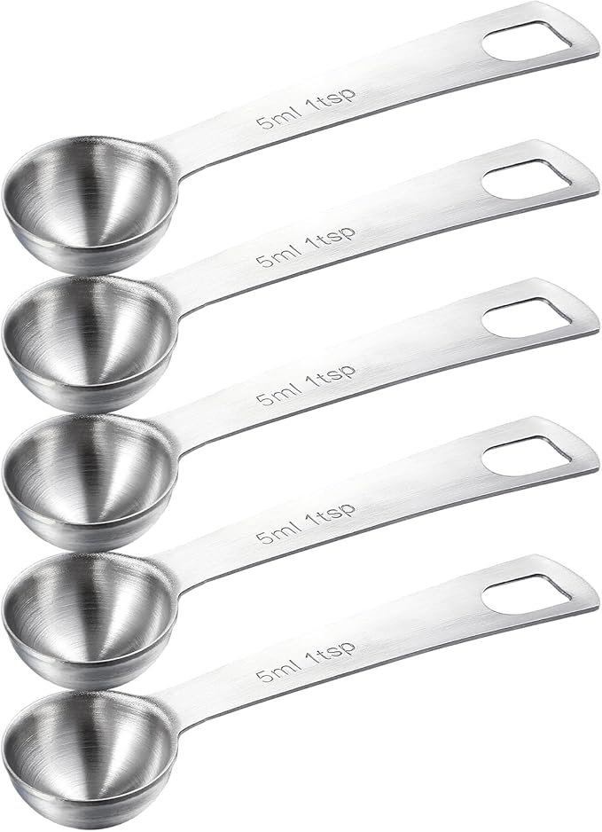 5 PCS Measuring Spoons Tablespoon Measuring Spoon 1/3 Tbsp (1 tsp | 5 ml | 1/6 oz) Stainless Steel Measurings Spoons for Kitchen Cooking Spoon(Silver)