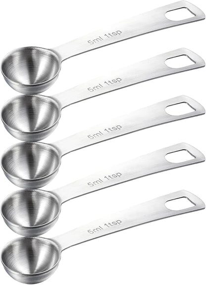 5 PCS Measuring Spoons Tablespoon Measuring Spoon 1/3 Tbsp (1 tsp | 5 ml | 1/6 oz) Stainless Steel Measurings Spoons for Kitchen Cooking Spoon(Silver)