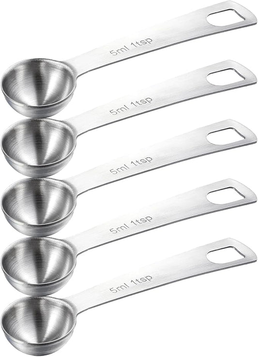 5 PCS Measuring Spoons Tablespoon Measuring Spoon 1/3 Tbsp (1 tsp | 5 ml | 1/6 oz) Stainless Steel Measurings Spoons for Kitchen Cooking Spoon(Silver)