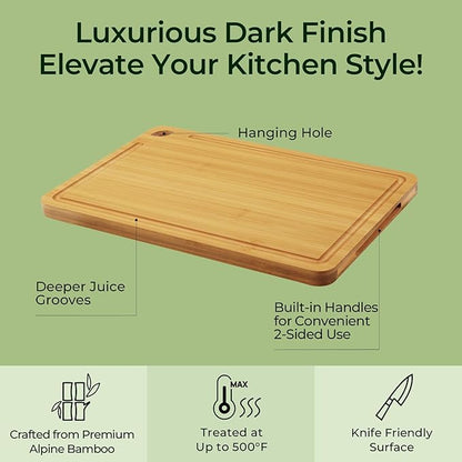 Keechee Chopping Board 2-Pcs Natural Bamboo Cutting Board With Juice Channels & Knife-Friendly Finish For Versatile Kitchen Use, Ideal Charcuterie & Chopping Multi-Use - Image 5