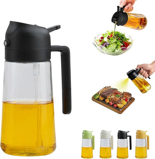 2 In 1 Oil Dispenser And Oil Sprayer, 16 Oz/470 Ml Oil Dispenser For Kitchen Spray, With Fine Mist Nozzle, Suitable For Cooking, Air Fryer, Salad, Grilling(black)