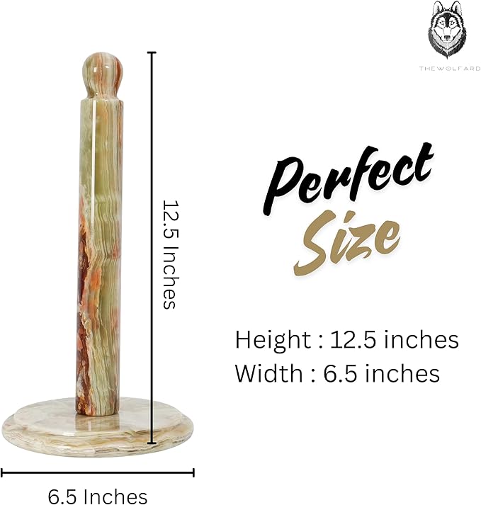 Handmade Green Onyx Paper Towel Holder – Unique Natural Stone Stand for Kitchen or Bathroom – Translucent Green Marble with Ivory Veining – Luxury Housewarming Gift