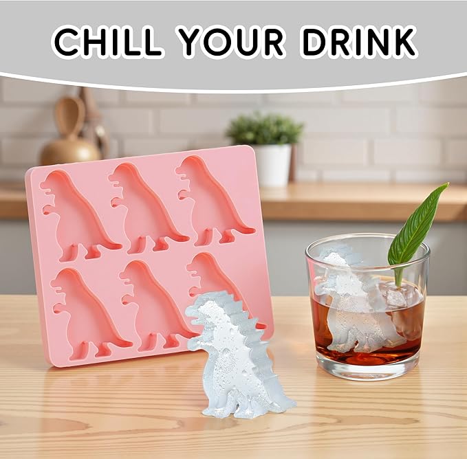 Monster Ice Mold, Dinosaur Ice Cube Tray, Homemade Flavored Frozen Large Silicone Cube Mold Maker, 6 Giant Whiskey