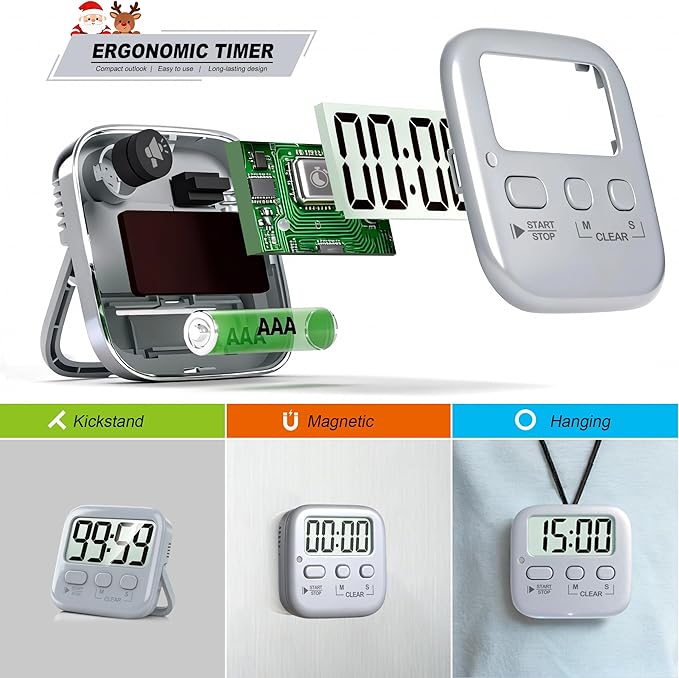 Antonki 2 Pack Digital Timer for Kids, Magnetic Countdown Kitchen Timers for Cooking, Egg, Classroom, Teacher, Exercise, Study, Oven - Battery Included - Image 5
