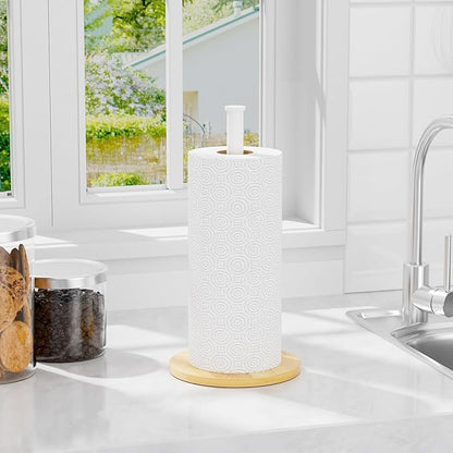 Wooden Paper Towel Holder Countertop, White,Non-Slip Base, Stainless Steel, FreeStanding, Easy Install, Durable, Ideal for Home,RV,Bathroom,Farmhouse Essentials Decor Accessories