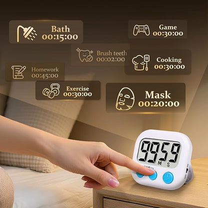 6 Pack Digital Kitchen Timer Small Classroom Timers for Kids Teachers (White) - Image 3