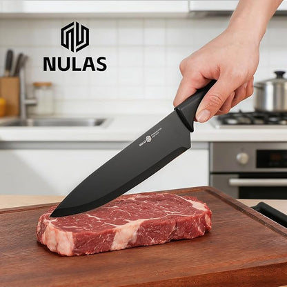 Knife Set, 8-Piece Kitchen Knife Set with Universal Block - Anti-Rust Chef Knives, Ergonomic Design, Dishwasher Safe (Black) - Image 8