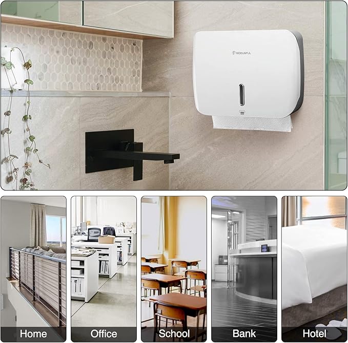 Paper Towel Dispenser Wall Mount: No Drill Adhesive Z-fold Multifold Paper Towel Dispenser, Compact Design for Family Bathrooms & Small Spaces, Locking Feature - Image 5