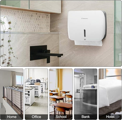 Paper Towel Dispenser Wall Mount: No Drill Adhesive Z-fold Multifold Paper Towel Dispenser, Compact Design for Family Bathrooms & Small Spaces, Locking Feature - Image 5