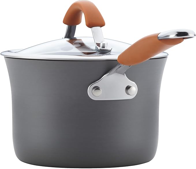 Rachael Ray Cucina Dishwasher Safe Hard Anodized Nonstick Cookware Pots and Pans Set, 12 Piece, Gray with Orange Handles - Image 9