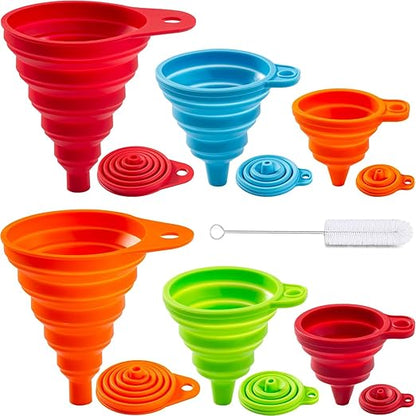 KALAVE Kitchen Funnel Set 6 Pack - Food Grade Silicone Collapsible Funnel, Funnels for Kitchen Use Filling Bottles, Daily Cooking, and Water or Powder Transfer. (Multicolor) by Kalave