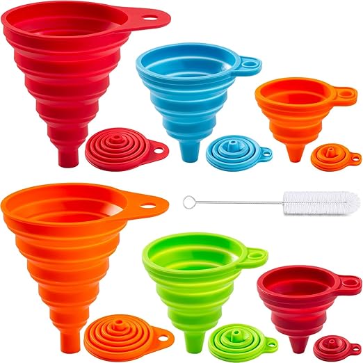 KALAVE Kitchen Funnel Set 6 Pack - Food Grade Silicone Collapsible Funnel, Funnels for Kitchen Use Filling Bottles, Daily Cooking, and Water or Powder Transfer. (Multicolor) by Kalave