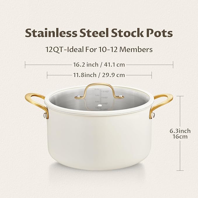 BEZIA Large Stainless Steel Stock Pot, 12 Quart Large Cooking Pot with Lid, Casserole with Lid, Even Heat Distribution, Induction Compatible Soup Pot, Ideal for Stews, Simmering & Soups - Image 8