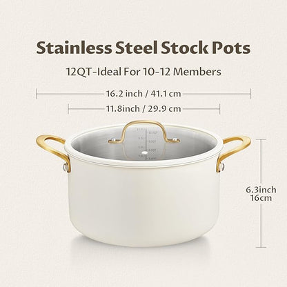 BEZIA Large Stainless Steel Stock Pot, 12 Quart Large Cooking Pot with Lid, Casserole with Lid, Even Heat Distribution, Induction Compatible Soup Pot, Ideal for Stews, Simmering & Soups - Image 8