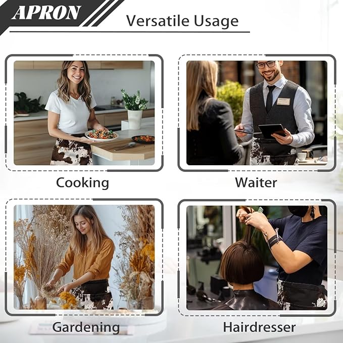 Server Apron with 3 Pockets, Waterproof Oil Waitress Waiter Half Apron for Restaurant Hotel Kitchen Cafe