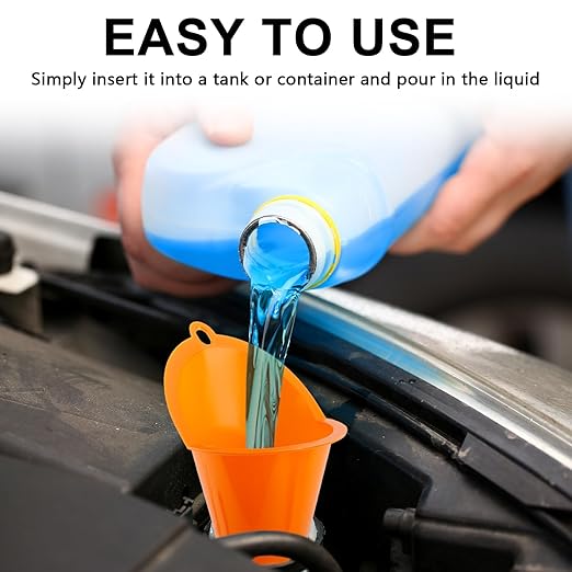 3-Pack Long-Neck Oil Funnels, 11" Multi-Purpose Funnels for Automotive & Motorcycle Use – Reusable Funnel for Oil, Gas & Transmission Fluid (Blue+Red+Orange)