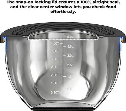 KITEISCAT Stainless Steel Mixing Bowls with Lids – Set of 5 Large Nesting Metal Bowls for Kitchen, Baking, Cooking, Food Prep & Storage, Non-Slip Base, Dishwasher Safe,Black - Image 5