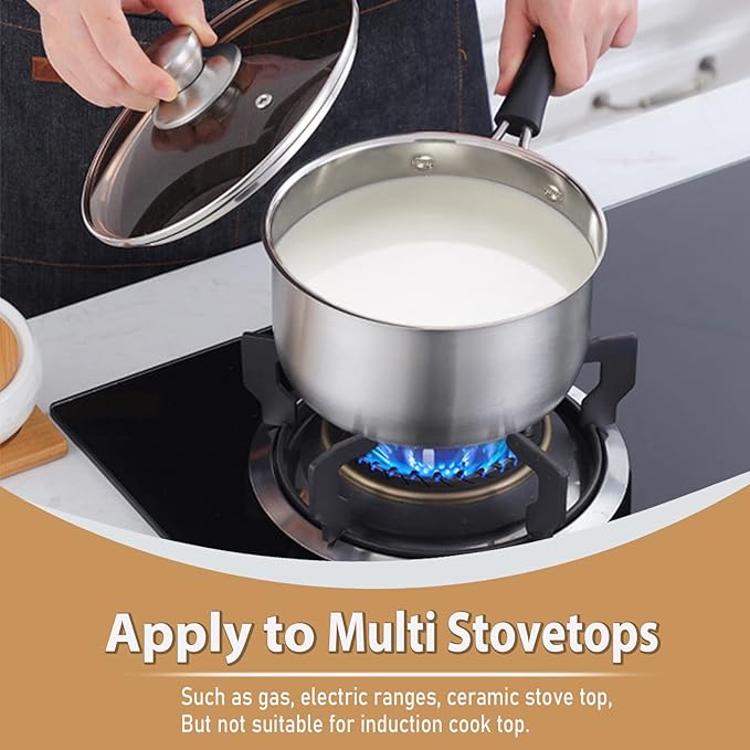 P&P CHEF 1 & 2 Quart Saucepan Small Pot, Stainless Steel Saucepan with Lid, Small Sauce Pan for Home Kitchen Restaurant Cooking, Visible Glass lid & Bakelite Heat-Proof Handles,Dishwasher Safe, 2 Pcs - Image 5