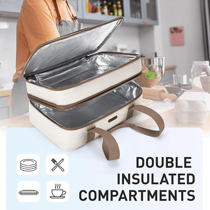 TOURIT Double Decker Insulated Casserole Carrier for Hot or Cold Food Expandable Thermal Food Carrier for Picnic Cookouts Potluck Parties Fits 9" x 13" Baking Dish - Image 6