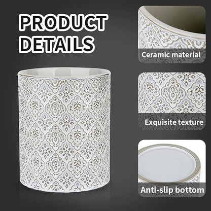KOOV Kitchen Utensil Holder, Large Utensil Holders for Countertop, 6 x 7 Inches Ceramic Utensil Crock, Deep and Stable, Cooking Utensil Holder, Embossed Pattern, White - Image 2