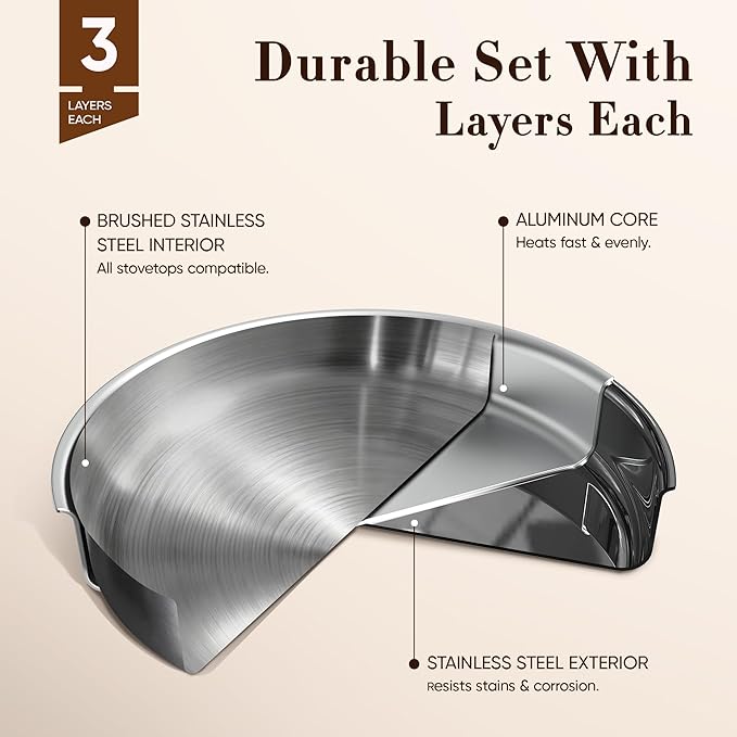 CAROTE 19pcs Stainless Steel Cookware Set with Detachable Handle, Pots and Pans Set, Induction Kitchen Cooking Sets, RV/Camping Cookware, Removable Handle, Oven Safe, Woodgrain - Image 3