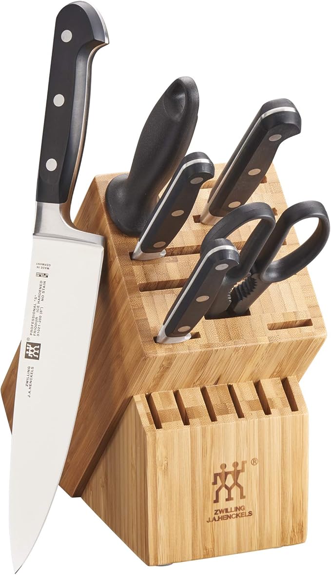 ZWILLING Professional S Knife Set with Block, Chef’s Knife, Serrated Utility Knife, 7 Piece, Bamboo
