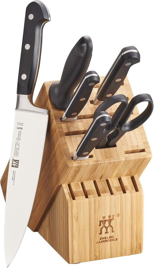ZWILLING Professional S Knife Set with Block, Chef’s Knife, Serrated Utility Knife, 7 Piece, Bamboo