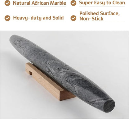 Koville African Natural Marble French Rolling Pin, 16inch Non-Stick Rolling Pin for Baking, Dough Roller for Pasta, Dumpling, Fondant, Pie, Bread, Pizza, Kitchen Baking Tools(Monte Grigio) - Image 3