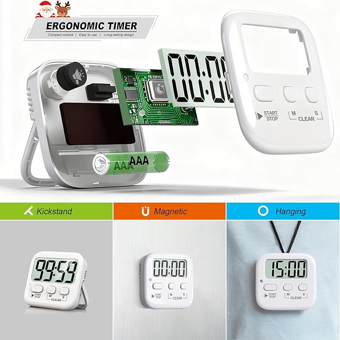 Antonki 2 Pack Digital Timer for Kids, Magnetic Countdown Kitchen Timers for Cooking, Egg, Classroom, Teacher, Exercise, Study, Oven - Battery Included - Image 5