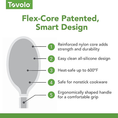 Tovolo Flex Core Silicone Deep Spoon for Cooking Mixing Baking Serving, Dishwasher Safe BPA Free All Silicone Kitchen Spoon Heat Resistant Nonstick Safe Serving Spoon, Oyster Gray