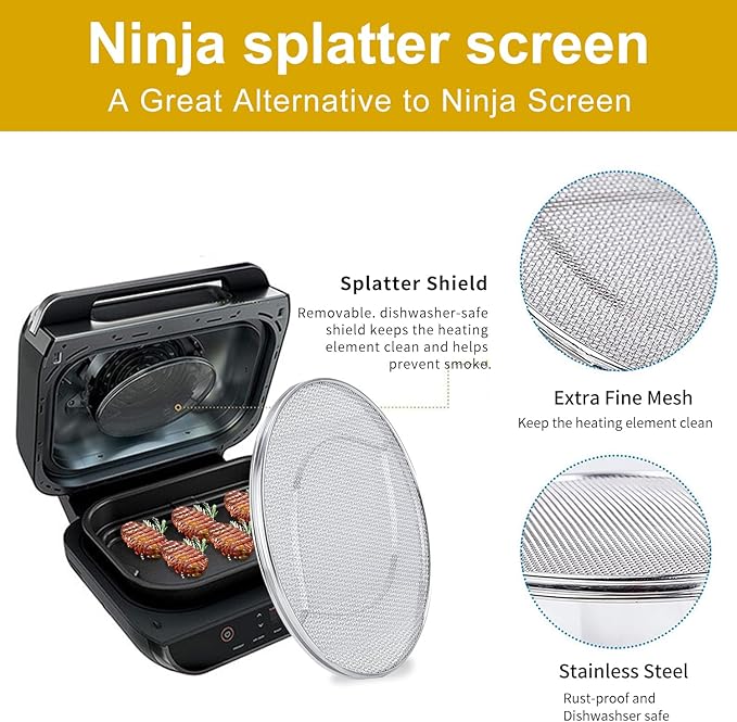 Stainless Steel Splatter Shield compatible for Ninja Foodi FG551, Reusable 6-in-1 Air Fryer Accessories, Indoor Grill Accessories, Fine Mesh Splatter Screen, Ninja Replacement Screen Splash Guard