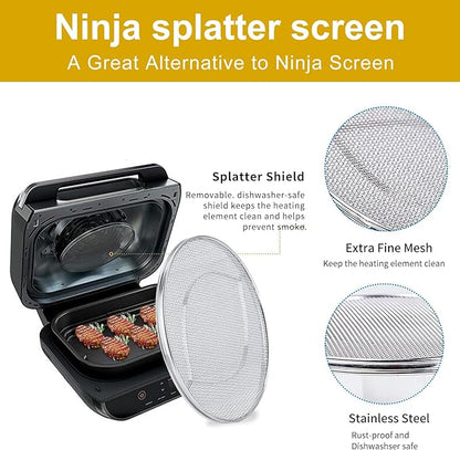 Stainless Steel Splatter Shield compatible for Ninja Foodi FG551, Reusable 6-in-1 Air Fryer Accessories, Indoor Grill Accessories, Fine Mesh Splatter Screen, Ninja Replacement Screen Splash Guard