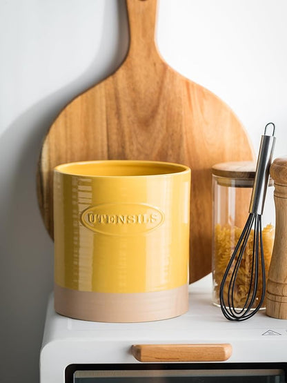 YHOSSEUN Kitchen Utensil Holder for Countertop, Ceramic Utensil Holder for Kitchen Counter, Cooking Utensil Crock for Spatula, Oval Shape, Yellow - Image 5
