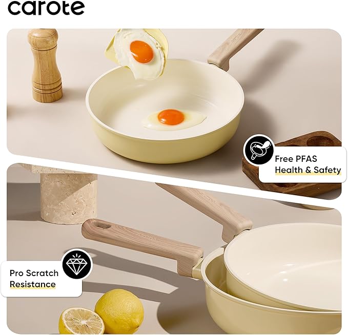 CAROTE 24pcs Ceramic Cookware Set, Pots and Pans Non Stick Kitchen Cookware Sets, Pots and Pans Set Cooking Set with Knife Set - Image 4