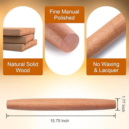 AISOSO French Rolling Pin, 15.75 Inches Wood Rolling Pins for Baking, Extra Long Classic Wooden Dough Roller for Fondant Pizza Pie Crust Cookie Pastry, Kitchen Baking Essentials, Brown - Image 2