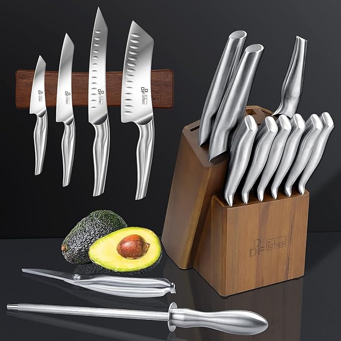 DDF iohEF Kitchen Knife Set with Block, 16 PCS Knife Sets for Kitchen with Block Japanese Stainless Steel, Ultra Sharp Chef Knife Set with Sharpener - Image 6