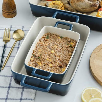 KOOV Bakeware Set, Ceramic Baking Dish, Rectangular Baking Pans Set, Casserole Dish for Cooking, Cake Dinner, Kitchen, Wrapping Upgrade, 12 x 8.5 Inches, 3-Piece (Gradient Blue) - Image 7