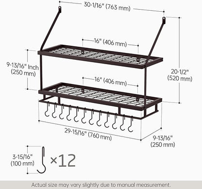 KES 30-Inch Oiled Bronze Pot Rack Wall Mounted, 2-Tier Hanging Pot and Pan Organizer with 12 Sturdy Hooks, Kitchen Wall Hanger Shelves Farmhouse Style, KUR215S75B-OB - Image 6