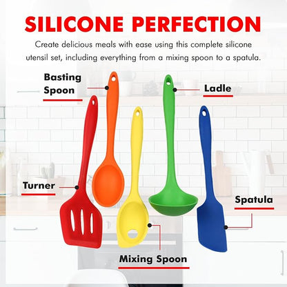 Chef Craft 5 Piece Multicolored Premium Silicone Kitchen Tool Set, Assorted (42086) - Image 4
