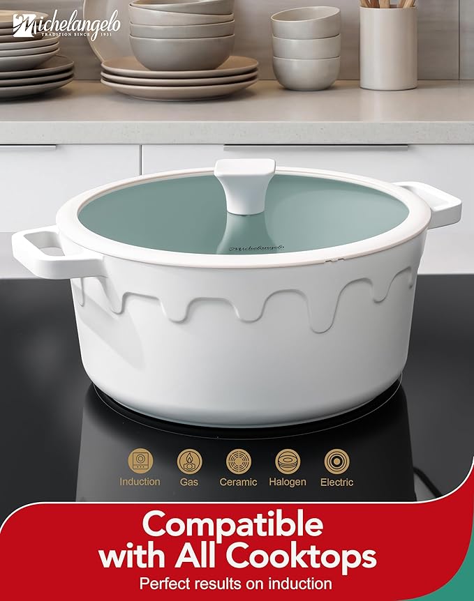MICHELANGELO 8-Quart Soup Pot with Lid - Nonstick Large Ceramic Stock Pot for Induction Cooktop, 8qt Non Stick Cooking Pots with Silicone Handle Covers & Pot-Holder, Cream - Image 4