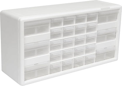Akro-Mils 26-Drawer Plastic Drawer Storage Cabinet for Garage Organization, Bead Organizer, Building Bricks Storage, Teacher Toolbox, Makeup Organizer, 20" W x 6" D x 10" H, 10124 White by Akro-Mils